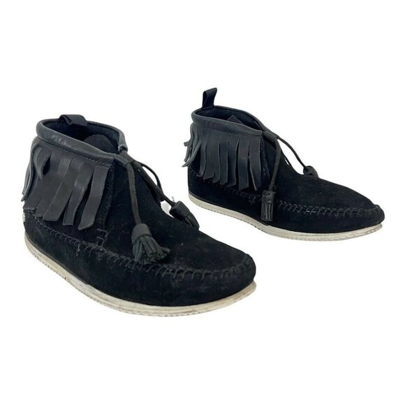 Rag & Bone Womens Size 38 US 8 Ghita Black Moccasin Fringe Booties - Picture 1 of 8